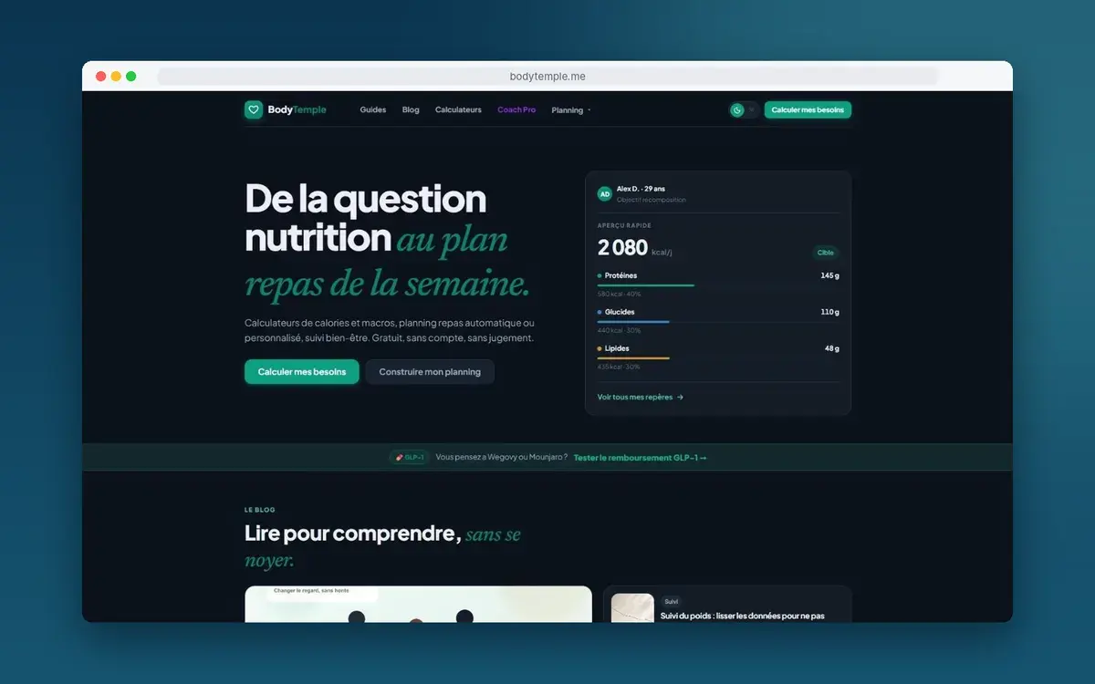 Page d’accueil du site BodyTemple