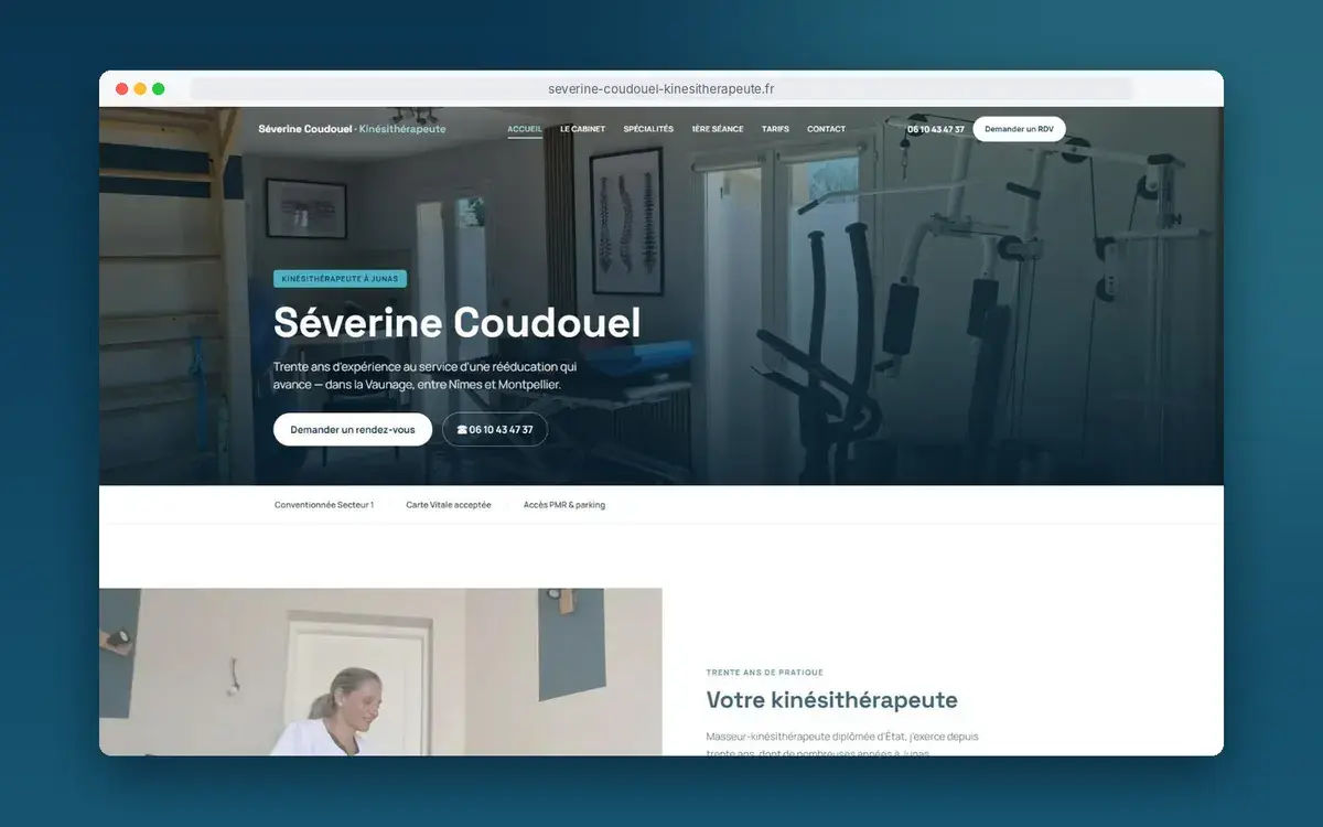 Page d’accueil du site de Séverine Coudouel, kinésithérapeute à Junas